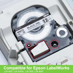 1PC SS12KW Label Tape 12mm 9mm Compatible for Label Tape Epson LabelWorks LW-300 400 Label Maker Tape LK-4WBN LC-4WBN Cartridge