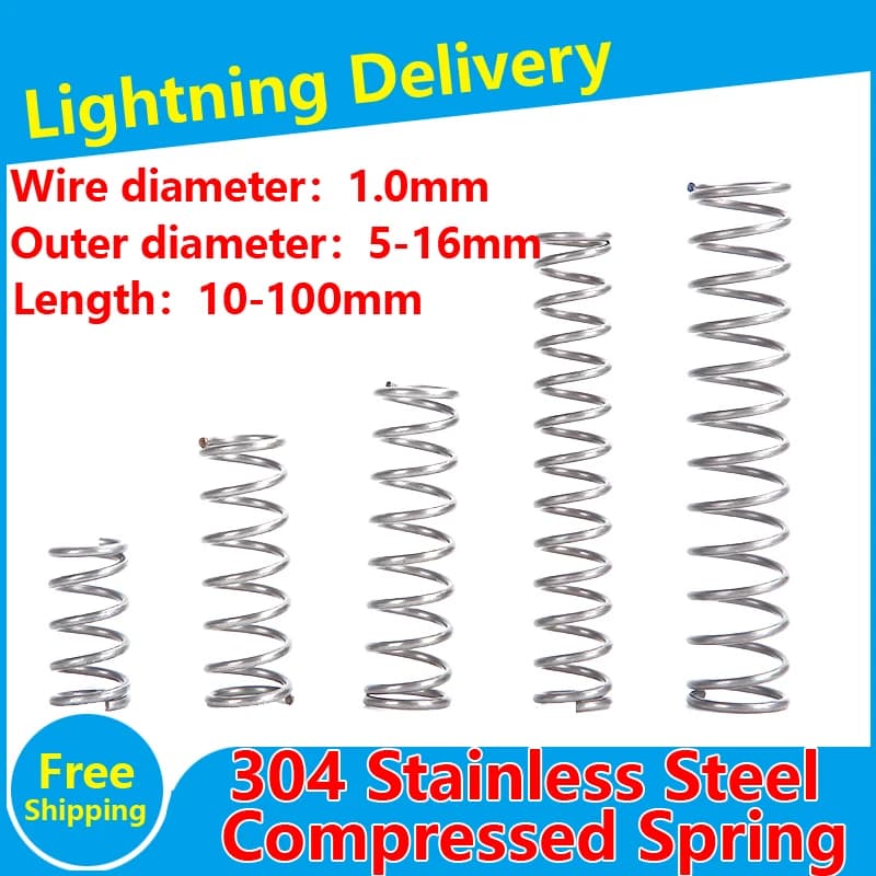Stainless Steel Compression Spring 304 SUS Compressed Spring Wire Diameter 1.0mm Y-Type Rotor Return Spring 10PCS