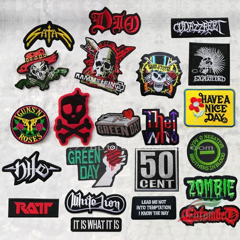 Adhesive embroidered cloth with A218 skeleton ghost Rose Rose rock punk band badge dress patch Decal