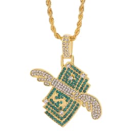 Flying Money Necklace Wings Cash Pendant Men's Jewelry Punk Hip Hop Rock Style Rap Dancer Handsome Guy Accessories Cool Gifts