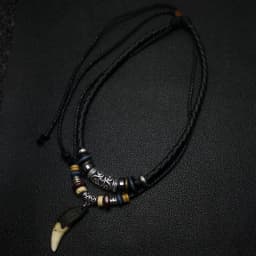Men's Charm Choker Wolf Tooth Pendant Genuine Leather Alloy Necklace Retro Ethnic Style