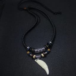 Men's Charm Choker Wolf Tooth Pendant Genuine Leather Alloy Necklace Retro Ethnic Style