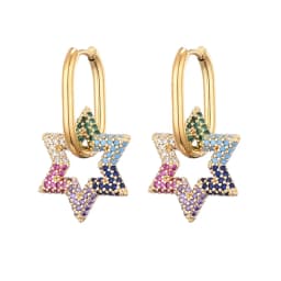 LOVBEAFAS New Star Round Stainless Steel Hoop Earrings For Women Cubic Zirconia Geometric Gold Color Wedding Elegant Jewelry