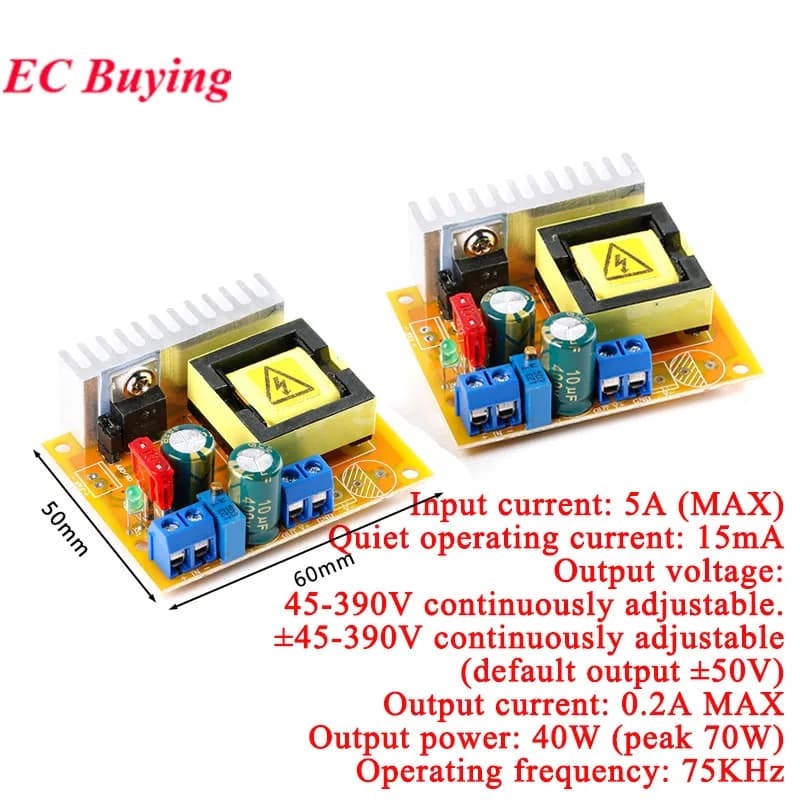 Adjustable ZVS Capacitor High Voltage Boost Converter Board DC-DC 8-32V to 45~390V/DC 8-32V to ±45V-390V Step Up Module 5A Fuse
