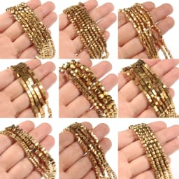AAA+ Color Retention Gold-Plated Hematite Beads Natural Stone Round Cube Spacer Loose Beads for jewelry Making DIY Bracelet 15''