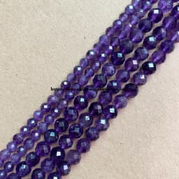 18 Styles Semi-precious Stone Diamond Cuts Faceted AA Quality Purple Amethyst 7" Round Loose Beads 6 8 10 mm