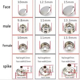 25sets 10/12/15/17/20mm Metal Sewing Snap Fastener Button Press Popper Stud Leather Bag Clothes Jacket Repair Rivet DIY