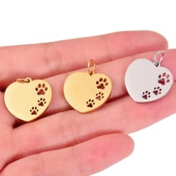 10Pcs/Lot Hollow Paw Heart Charms Stainless Steel Mirror Polished Charms Wholesale Heart Paw Charm Pendant For Jewelry Making