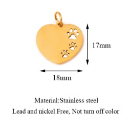 10Pcs/Lot Hollow Paw Heart Charms Stainless Steel Mirror Polished Charms Wholesale Heart Paw Charm Pendant For Jewelry Making