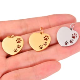 10Pcs/Lot Hollow Paw Heart Charms Stainless Steel Mirror Polished Charms Wholesale Heart Paw Charm Pendant For Jewelry Making
