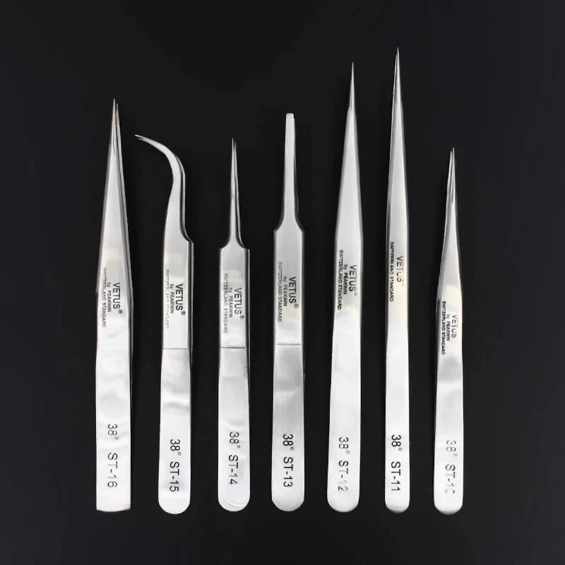 100% Vetus Original ST HRC 38 Series Super Fine Tip Tweezers for Mink Eyelash Plant Anti Acid Anti-magnetic Pinzas