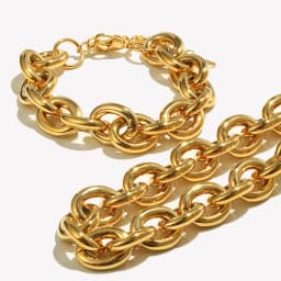 E.B.belle Exaggerated Stainless Steel Tarnish Free Chunky O Chain Gold Choker Necklace Bracelet Jewelry Set Statement Necklace
