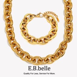 E.B.belle Exaggerated Stainless Steel Tarnish Free Chunky O Chain Gold Choker Necklace Bracelet Jewelry Set Statement Necklace