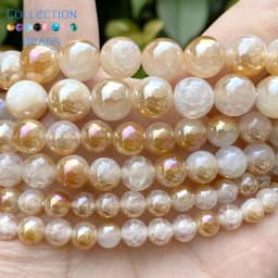 6/8/10mm Natural Stone Beads Champagne Gold Color Cracked Agates Round Spacer Beads For Jewelry Making DIY Bracelets Accessories