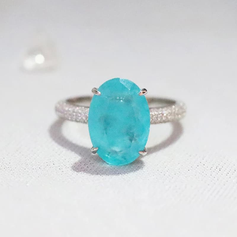 925 Sterling Silver Oval Finger Rings for Women Elegant Paraiba Tourmaline Ring Classic Engagement Wedding Statement Jewelry