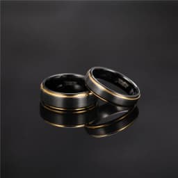Tigrade Men Brushed Tungsten Black Ring With Gold Color Edge 6/8mm Unisex Women Men Wedding Band for Couple Name Date Engraving