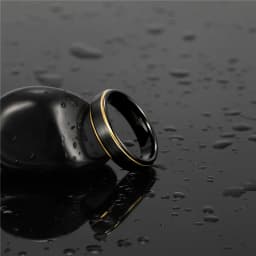 Tigrade Men Brushed Tungsten Black Ring With Gold Color Edge 6/8mm Unisex Women Men Wedding Band for Couple Name Date Engraving