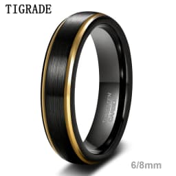 Tigrade Men Brushed Tungsten Black Ring With Gold Color Edge 6/8mm Unisex Women Men Wedding Band for Couple Name Date Engraving