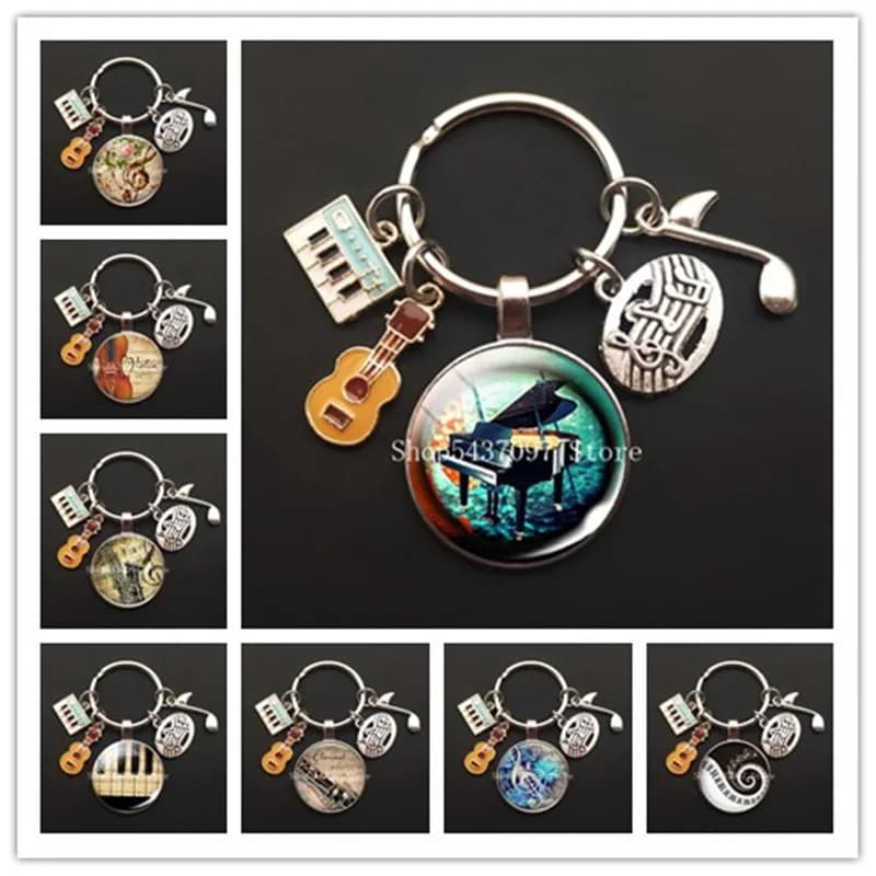 Music teacher keychain glass keychain pianist gift music piano handmade guitar jewelry becomes your favorite souvenir