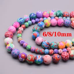 6/8/10mm Polymer Clay Beads Flower Pattern Printing Beads Round Loose Beads for Make Jewelry DIY Bracelet