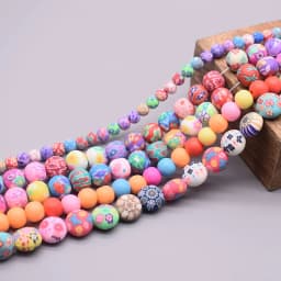 6/8/10mm Polymer Clay Beads Flower Pattern Printing Beads Round Loose Beads for Make Jewelry DIY Bracelet