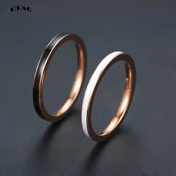 UTAG Fashion Black/White Ceramic Crystal Wedding Rings Jewelry For Women Girls Rose Gold Stainless Steel Bohemia Rin