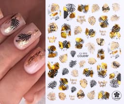 Shiny Gold Star Moon Sun Nail Stickers for Manicure Accessories Heart Feather Animals Printing Self Adhesive Nail Wrap