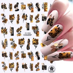 Shiny Gold Star Moon Sun Nail Stickers for Manicure Accessories Heart Feather Animals Printing Self Adhesive Nail Wrap
