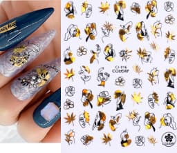 Shiny Gold Star Moon Sun Nail Stickers for Manicure Accessories Heart Feather Animals Printing Self Adhesive Nail Wrap