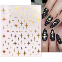 Shiny Gold Star Moon Sun Nail Stickers for Manicure Accessories Heart Feather Animals Printing Self Adhesive Nail Wrap