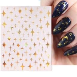 Shiny Gold Star Moon Sun Nail Stickers for Manicure Accessories Heart Feather Animals Printing Self Adhesive Nail Wrap