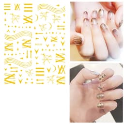 Shiny Gold Star Moon Sun Nail Stickers for Manicure Accessories Heart Feather Animals Printing Self Adhesive Nail Wrap