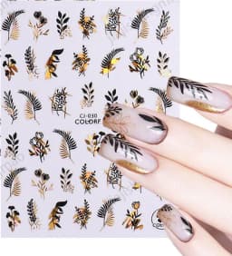 Shiny Gold Star Moon Sun Nail Stickers for Manicure Accessories Heart Feather Animals Printing Self Adhesive Nail Wrap