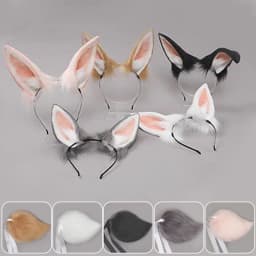Bunny Ears Realistic Furry Headband Plush Animal Tail Cosplay Props Women Carnival Party Fancy Dress Halloween Costume Accessory
