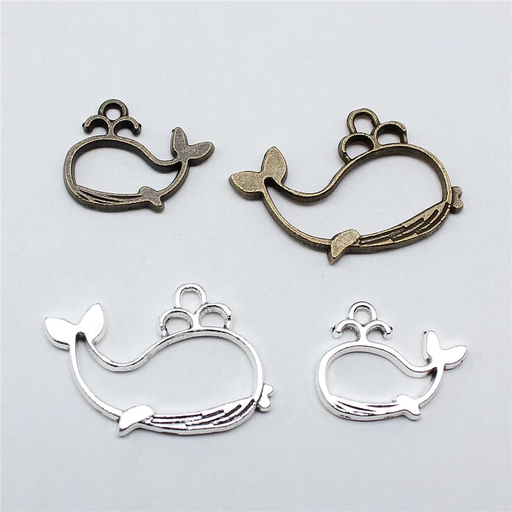10pcs Hollow Whale Charms Antique Silver Color Pendants DIY Crafts Making Findings Handmade Tibetan Jewelry For Jewelry Making