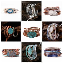 Unique Mix Strands Leather Bracelet Multicolor Natural Stone Woven Wrap Bracelets Bohemian Bracelet Drops Hipping