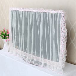 Lace Fabric Door Curtain TV Circle Can Be Flipped Dust Cover Monitor Screen Home Decorations Dust Cover With Elastic