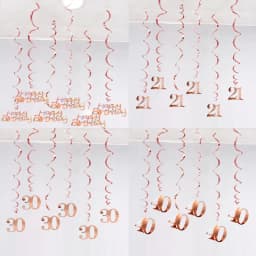 6Pcs/lot Happy Birthday Swirls Decoration 16 20 21 30 40 50 60 70 Years Rose Gold PVC Birthday Party Decorations Supplies