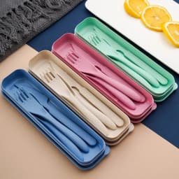 Creative Portable Cutlery Box Knife, Fork and Spoon Set Plastic Student Canteen Travel Portable Three-Piece Set
