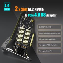 2-slot M.2 PCIe Adapter for 2 M.2 NVMe SSD, Software M.2 SSD RAID, No PCIe Bifurcation