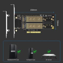 2-slot M.2 PCIe Adapter for 2 M.2 NVMe SSD, Software M.2 SSD RAID, No PCIe Bifurcation
