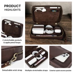 Genuine Leather Portable USB Data Cable Storage Bag Earphone Case Electronic Accessories Gadgets Digital Organizer Box Pouch