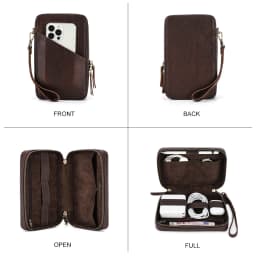 Genuine Leather Portable USB Data Cable Storage Bag Earphone Case Electronic Accessories Gadgets Digital Organizer Box Pouch