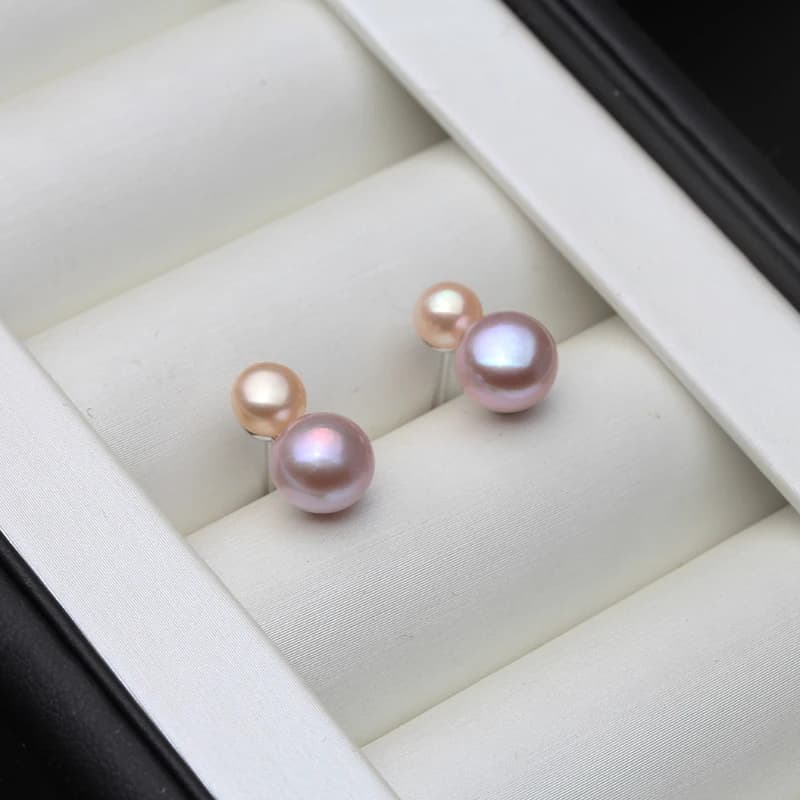 Cute 925 Sterling Silver Stud Piercing Earrings for Women,White Freshwater Natural Pearl Earrings Wife Mother Gift Pink Black