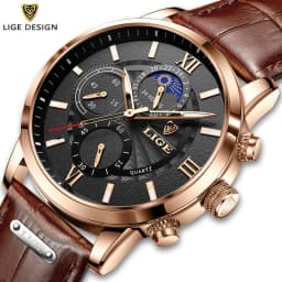 2025 New Mens Watches LIGE Top Brand Luxury Leather Casual Quartz Watch Men's Sport Waterproof Clock Watch Relogio Masculino+Box