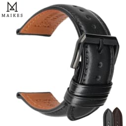 MAIKES Hot Sale 1pc Fashion Men Women 18mm 20mm 22mm 24mm Cowhide Leather Strap Black Business Watch Band Universal