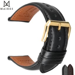 MAIKES Hot Sale 1pc Fashion Men Women 18mm 20mm 22mm 24mm Cowhide Leather Strap Black Business Watch Band Universal