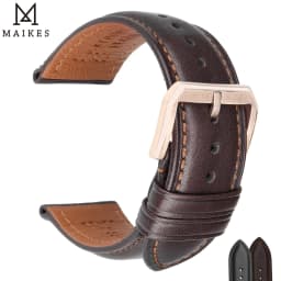 MAIKES Hot Sale 1pc Fashion Men Women 18mm 20mm 22mm 24mm Cowhide Leather Strap Black Business Watch Band Universal