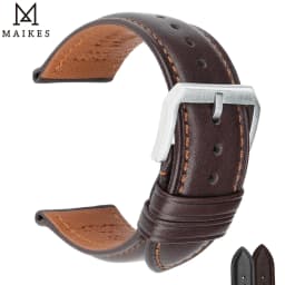 MAIKES Hot Sale 1pc Fashion Men Women 18mm 20mm 22mm 24mm Cowhide Leather Strap Black Business Watch Band Universal