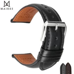 MAIKES Hot Sale 1pc Fashion Men Women 18mm 20mm 22mm 24mm Cowhide Leather Strap Black Business Watch Band Universal